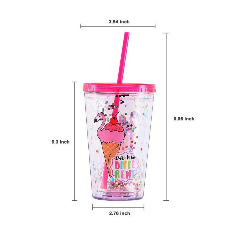 Home Tune Cute Tumbler with Lid and Straw Double Wall Insulated Acrylic Cup for Girls Women Kids, 18oz/550ml (Flamingo ice cream) - Image 5